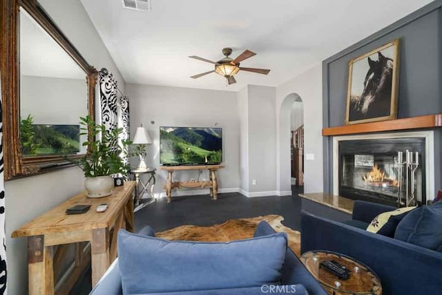 living room with ceiling fan