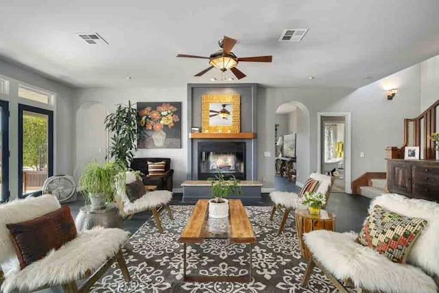 living room with ceiling fan