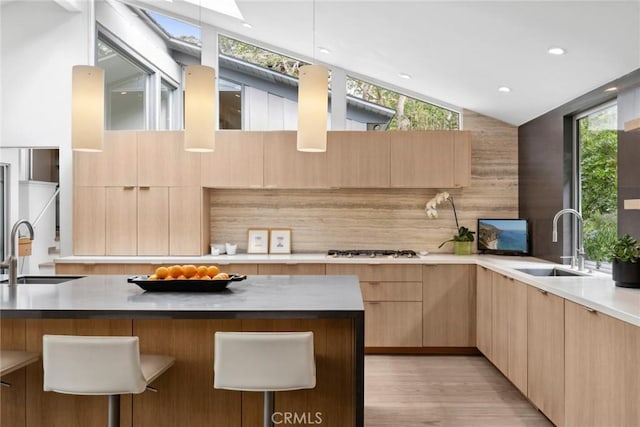 1900 Catalina St, Laguna Beach, CA 92651 - kitchen with a sink, light brown cabinetry, and modern cabinets