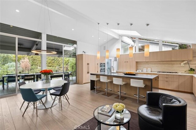 1900 Catalina St, Laguna Beach, CA 92651 - interior space with beamed ceiling, light wood-style flooring, and high vaulted ceiling