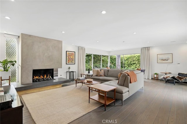 1900 Catalina St, Laguna Beach, CA 92651 - living room with recessed lighting, a high end fireplace, and wood-type flooring