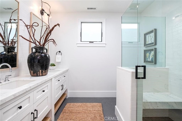 409 39th St, Newport Beach, CA 92663 - full bathroom featuring double vanity and a shower stall