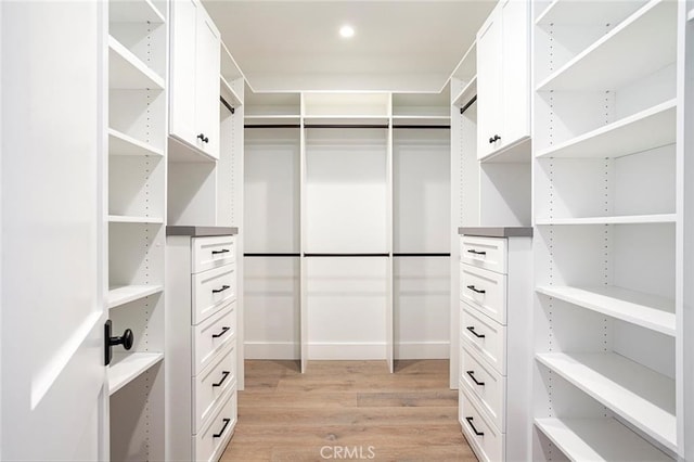 walk in closet featuring light hardwood / wood-style floors