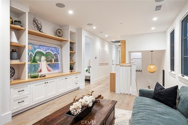 living room with light wood-type flooring