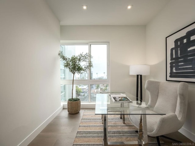 office area featuring hardwood / wood-style floors