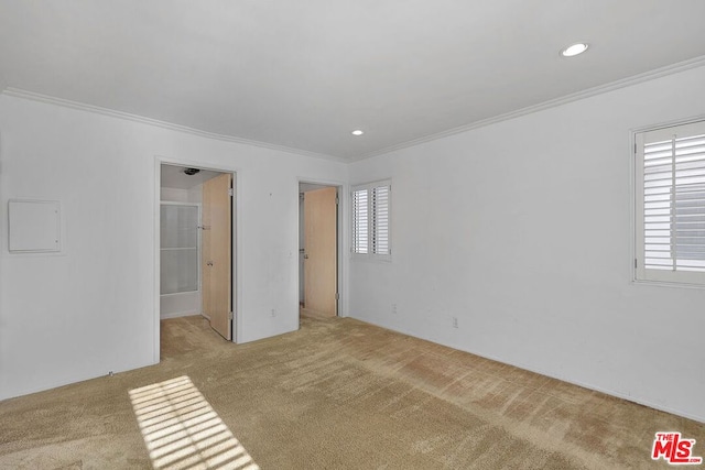 carpeted empty room with crown molding