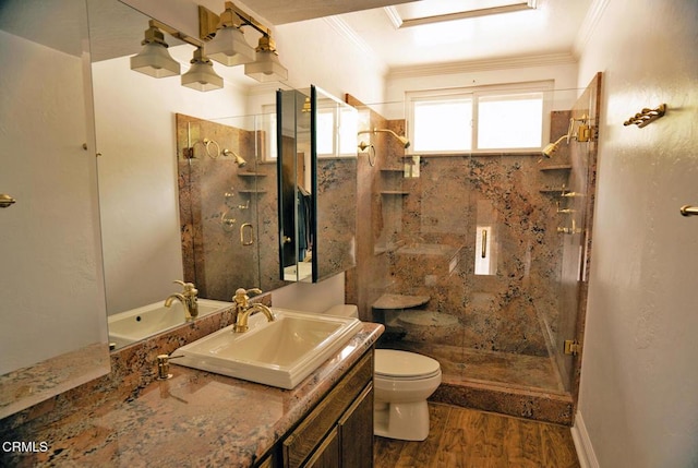 205 Pirie Rd Unit 64, Ojai, CA 93023 - full bathroom featuring a shower stall, vanity, crown molding, and wood finished floors