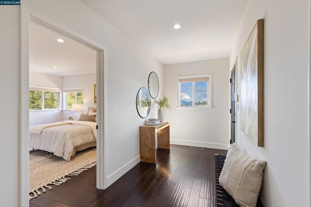 interior space with dark wood-type flooring