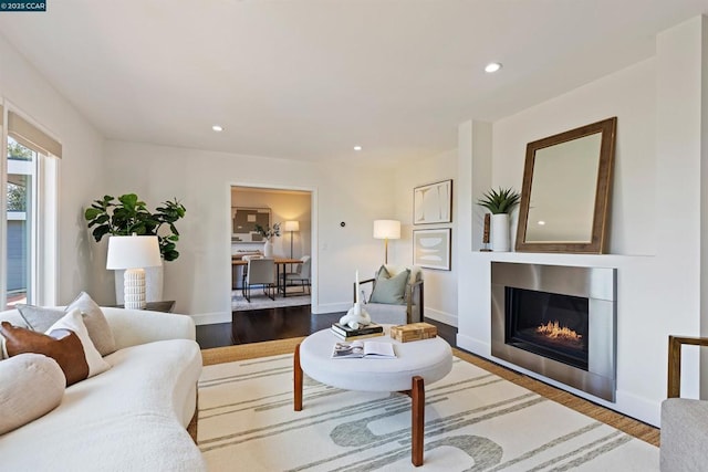 living room with dark wood-type flooring