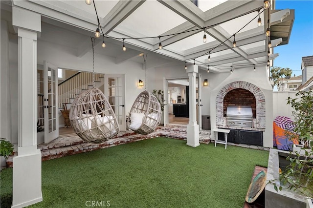 view of patio featuring a grill