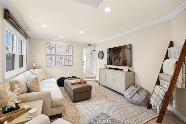 living room featuring ornamental molding