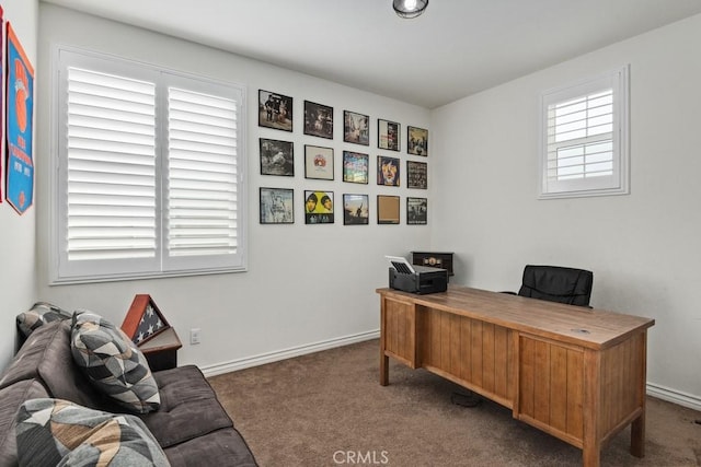 view of carpeted office space