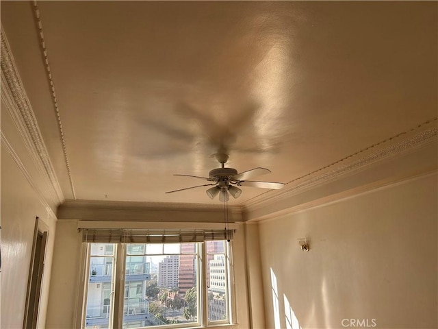 room details featuring crown molding and ceiling fan