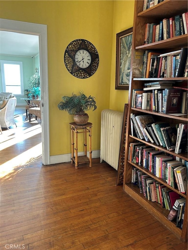 interior space with radiator and dark wood-type flooring