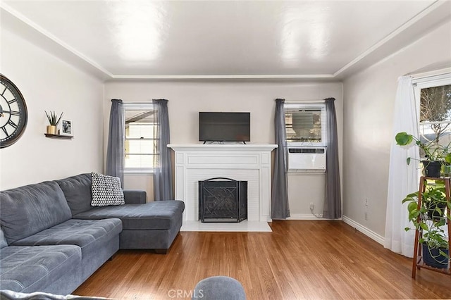 living room featuring hardwood / wood-style flooring and cooling unit