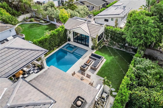 view of pool featuring a gazebo and a lawn