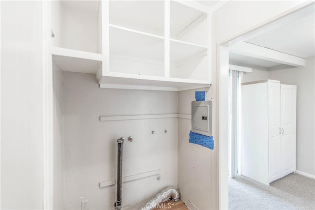 laundry room featuring light colored carpet and washer hookup