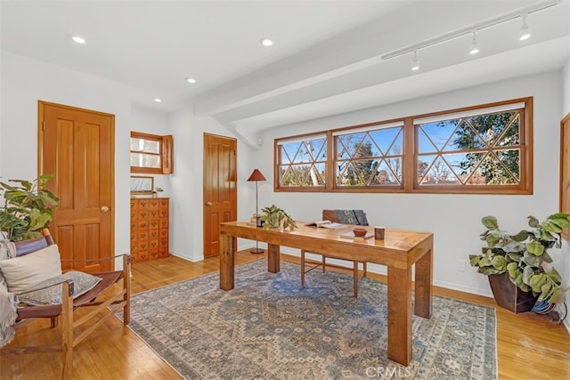 office area with light wood-type flooring