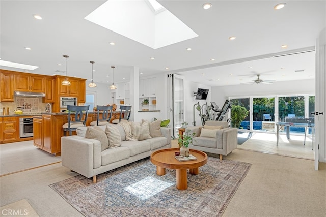 living room with a skylight