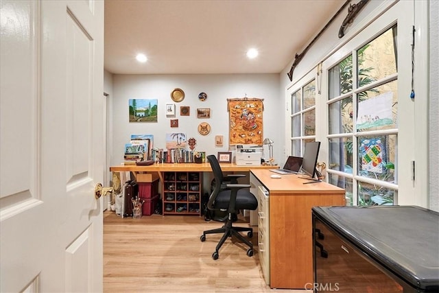 office area with light wood-type flooring