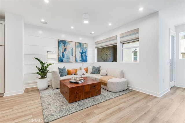 living room featuring light wood-type flooring