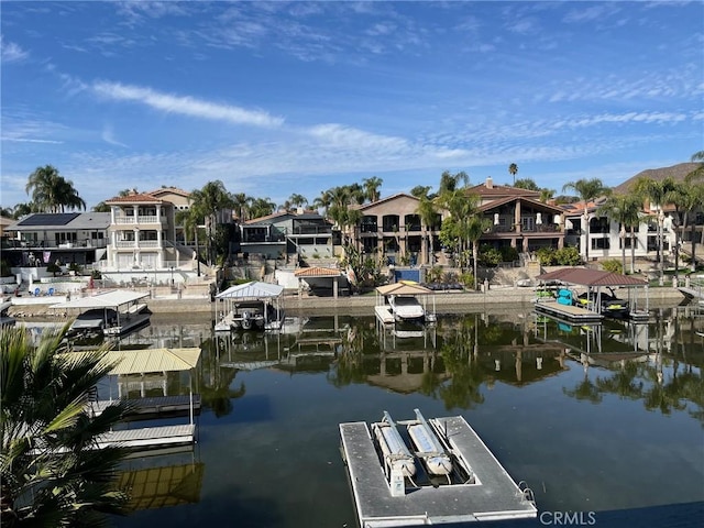 dock area with a water view