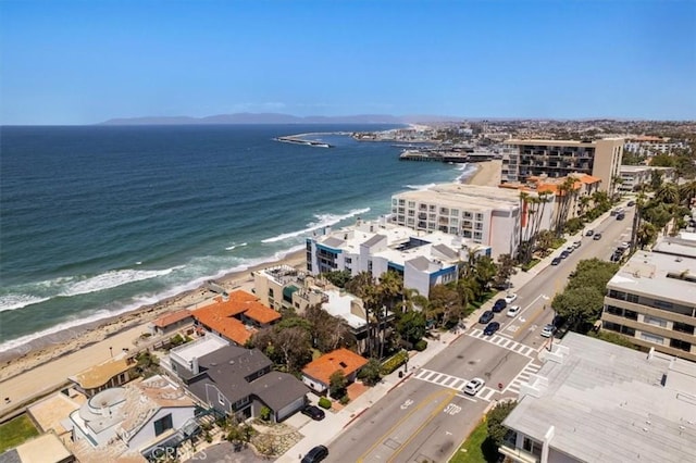 aerial view with a view of the beach and a water view