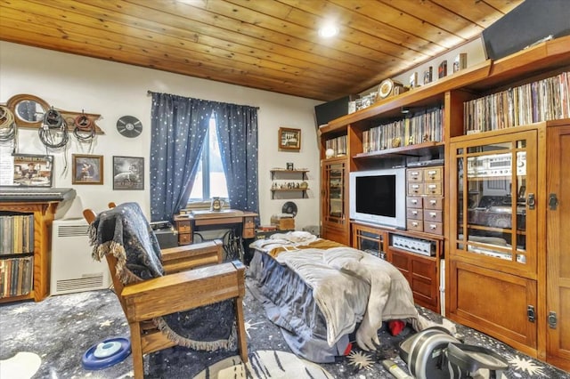 living area with wood ceiling