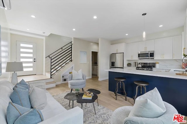 living room with light wood-type flooring