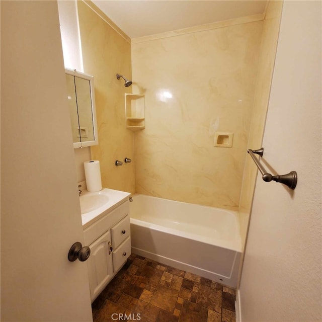 bathroom with vanity and bathtub / shower combination