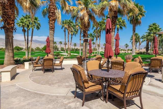 view of patio with a mountain view