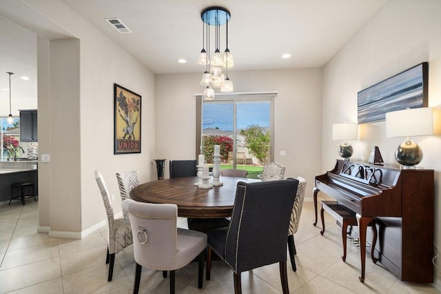 tiled dining space with sink