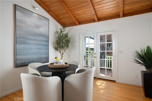 2130 Glenneyre St, Laguna Beach, CA 92651 - dining space featuring wooden ceiling, light wood finished floors, and baseboards
