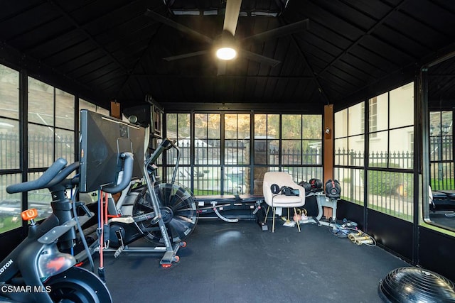 workout area with vaulted ceiling