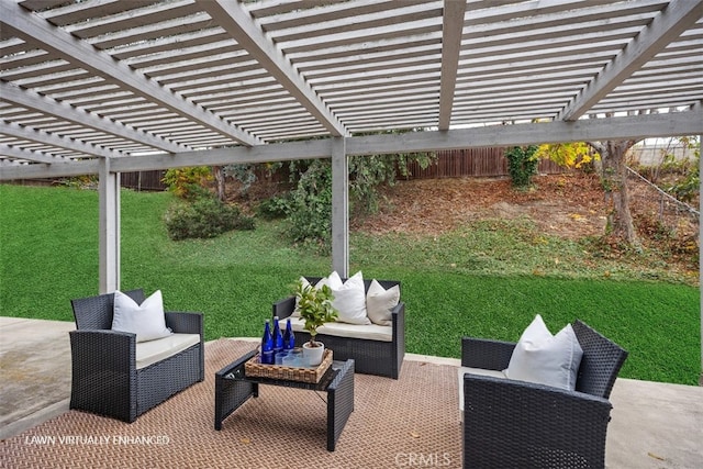 view of patio featuring an outdoor hangout area and a pergola