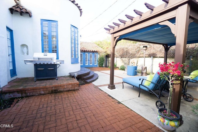 view of patio featuring french doors and grilling area