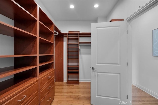 spacious closet with light hardwood / wood-style flooring