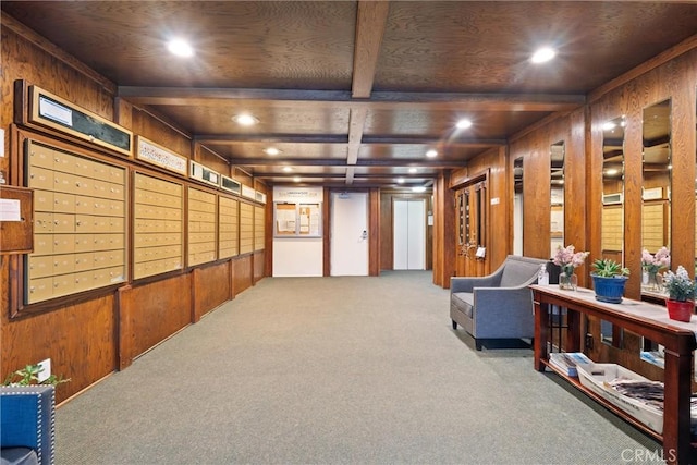 3565 Linden Ave Unit 220, Long Beach, CA 90807 - lobby featuring wooden walls, recessed lighting, and beamed ceiling