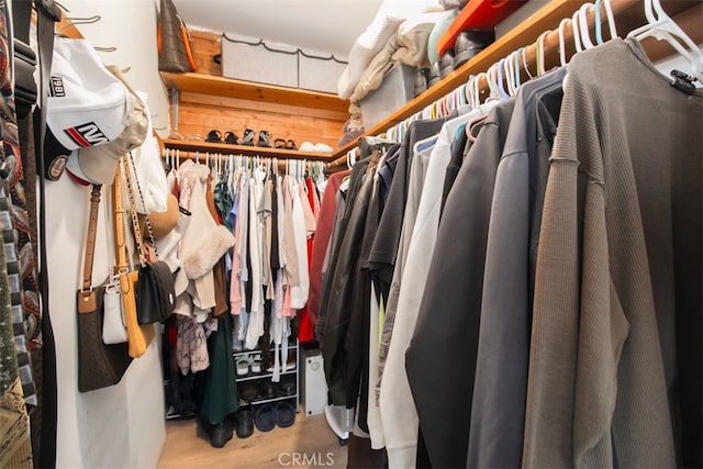 walk in closet with hardwood / wood-style floors