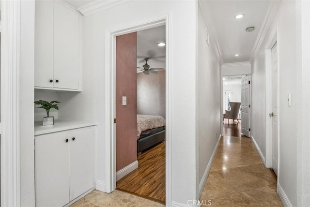 hallway with crown molding