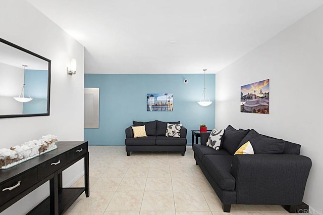 living room featuring light tile patterned flooring