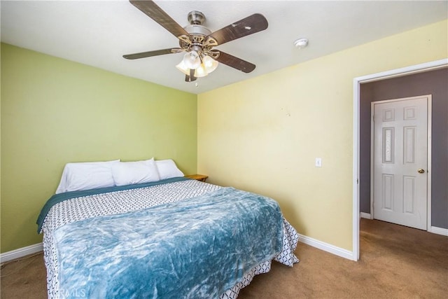 bedroom featuring ceiling fan and carpet flooring