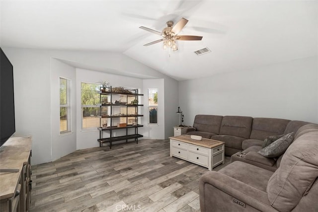 40350 Exa Ely Rd, Hemet, CA 92544 - living area with wood finished floors, a ceiling fan, and vaulted ceiling