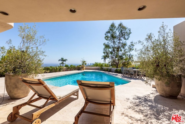 view of swimming pool featuring a patio area