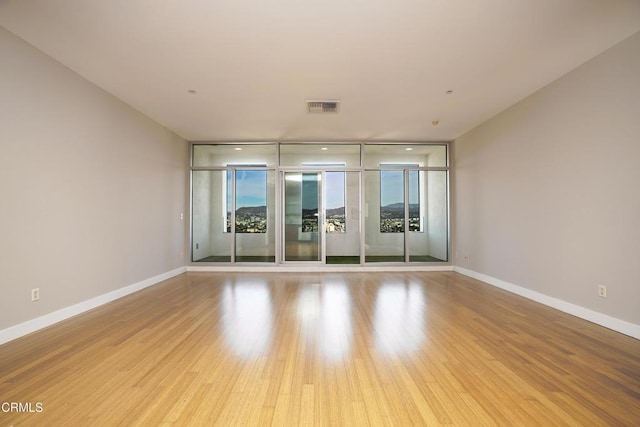 empty room with expansive windows and light hardwood / wood-style floors