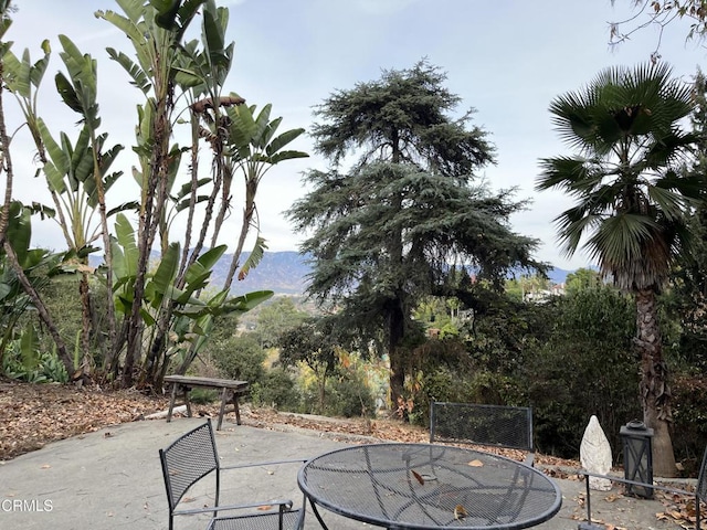 view of patio featuring a mountain view