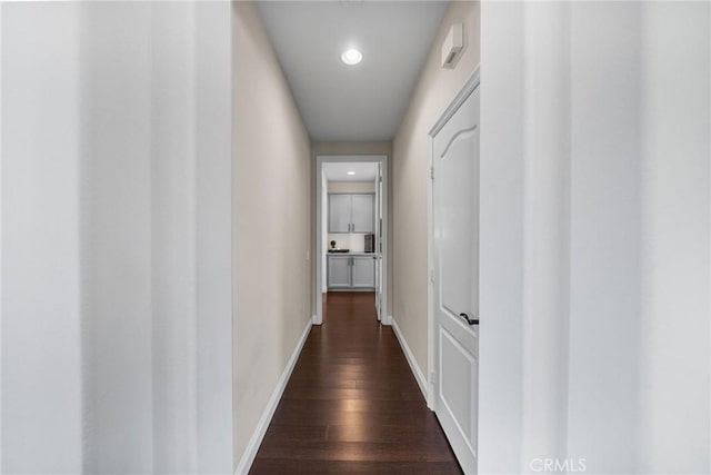 hall featuring dark wood-type flooring