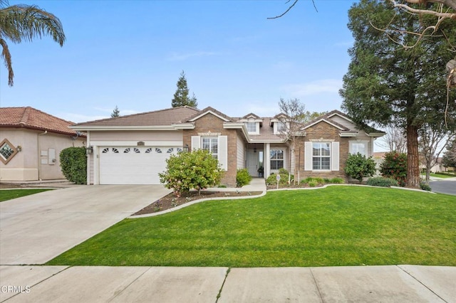 view of front facade featuring a garage and a front lawn