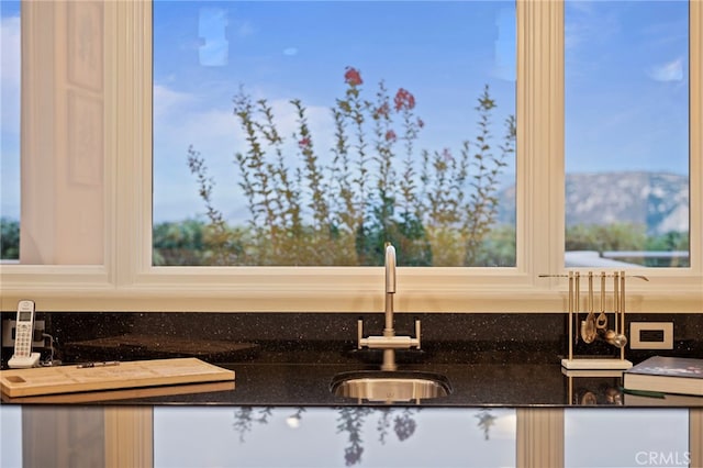 details featuring a sink and white cabinetry