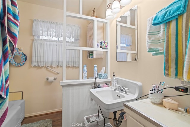 bathroom featuring hardwood / wood-style flooring and sink